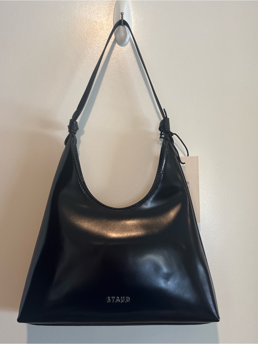 STAUD Black Shiny Leather Shoulder Bag